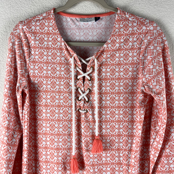 Cabana Life x Talbots Dress Womens Small Orange Geometric Tassel Strechy - Picture 2 of 12